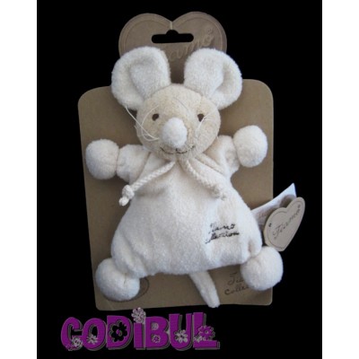 TIAMO Collection Doudou semi plat souris écru hochet