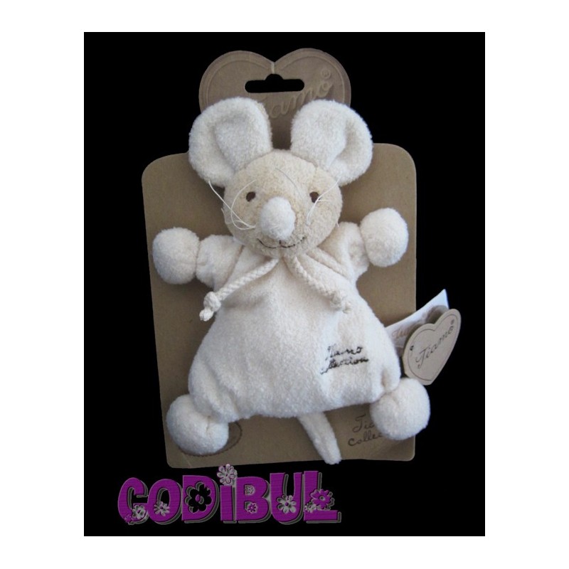 TIAMO Collection Doudou semi plat souris écru hochet