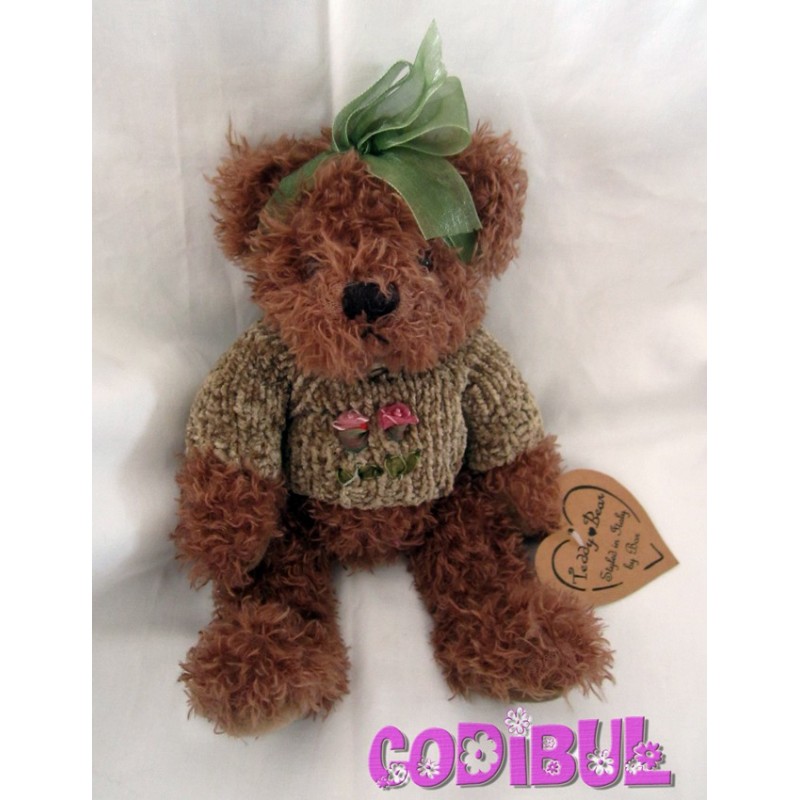 TEDDY BEAR doudou ours marron pull vert