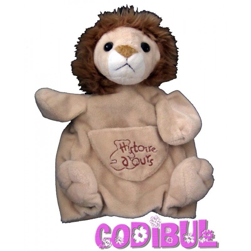 HISTOIRE D'OURS Doudou plat marionnette lion beige