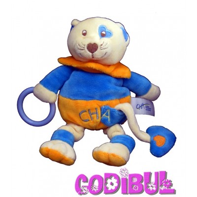 BABY NAT' Doudou pantin activités chat bleu jaune orange CHA