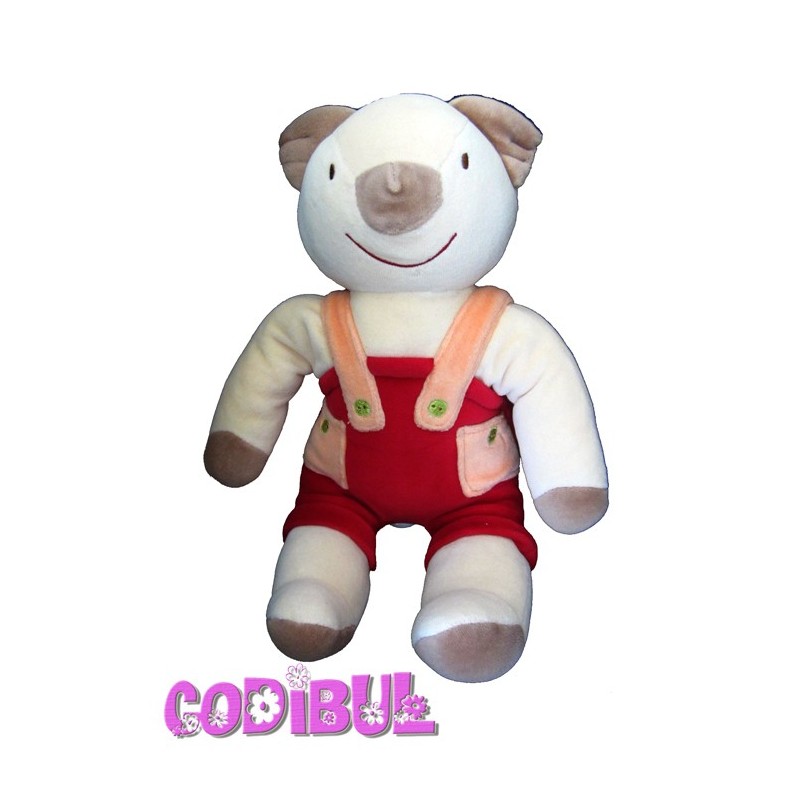 SUCRE D'ORGE Doudou ours koala salopette rouge musical