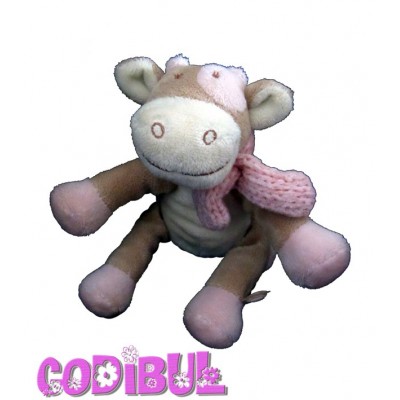 Doudou Peluche Vache Rosalie Marron Ecru Salopette Rose Fleur Bengy 2003 -  happy.doudou