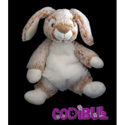 NICOTOY Doudou semi plat lapin fourrure marron ventre blanc