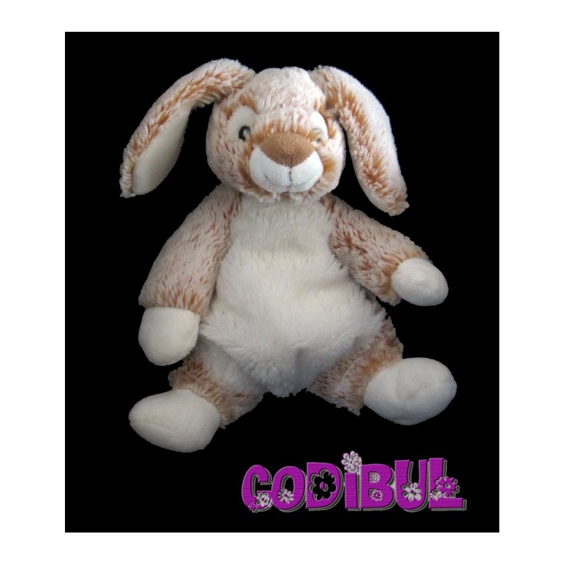 NICOTOY Doudou semi plat lapin fourrure marron ventre blanc