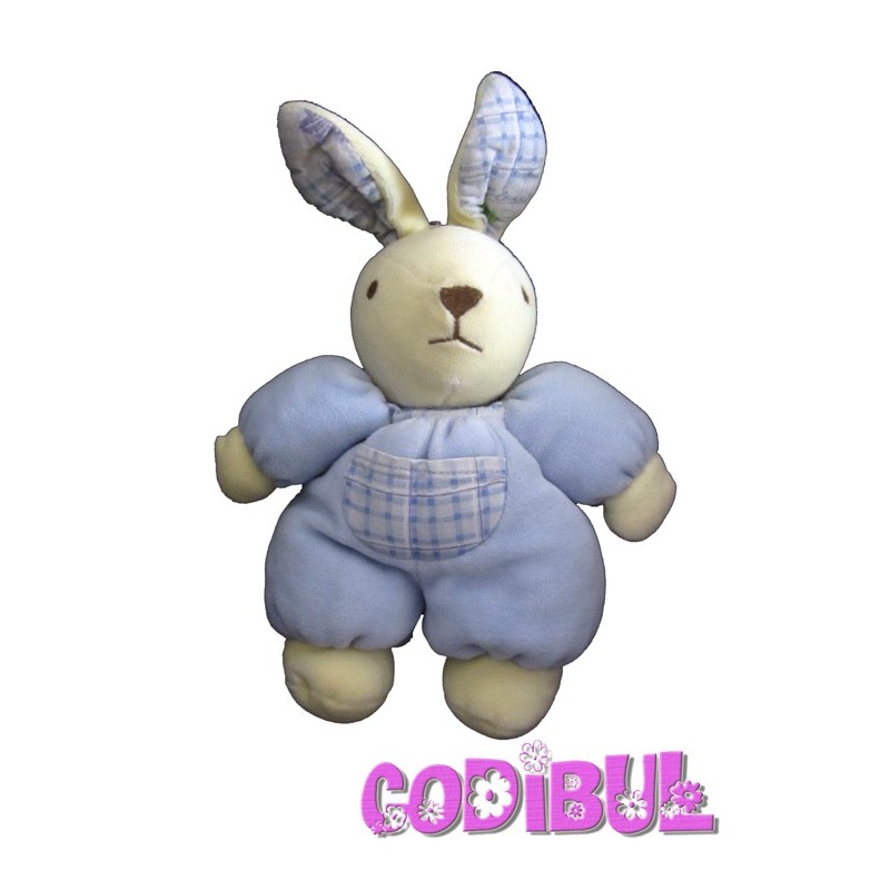 NOUNOURS DOUDOU LAPIN BLEU poche à carreaux