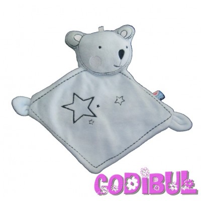 SUCRE D'ORGE Doudou plat ours koala bleu étoiles