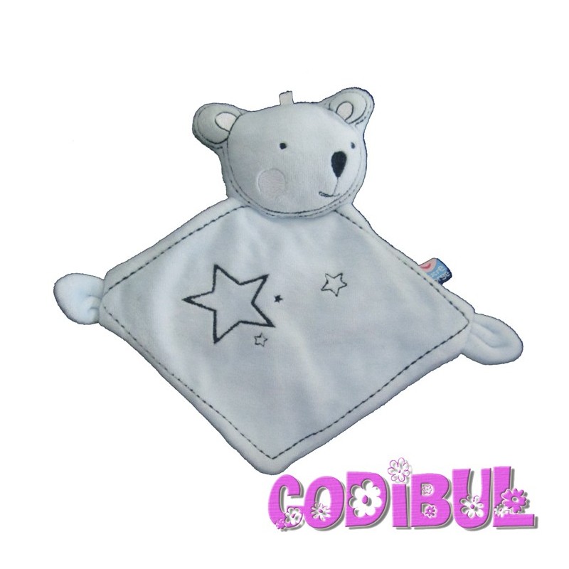 SUCRE D'ORGE Doudou plat ours koala bleu étoiles