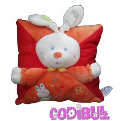 NICOTOY doudou coussin Lapin rouge orange ABC