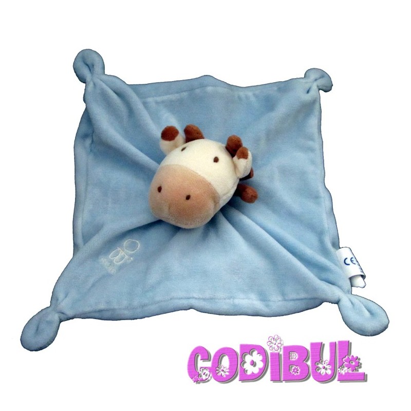 OBAIBI Doudou plat vache bleu