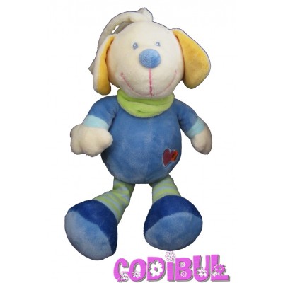 NICOTOY Doudou chien bleu musical coeur brodé