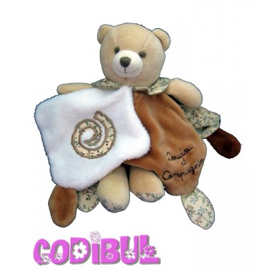 DOUDOU ET COMPAGNIE ours marron blanc fleurs tatoo