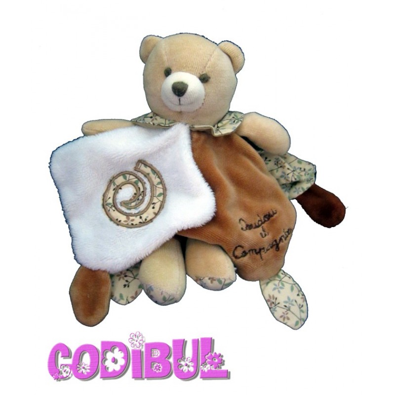 DOUDOU ET COMPAGNIE ours marron blanc fleurs tatoo