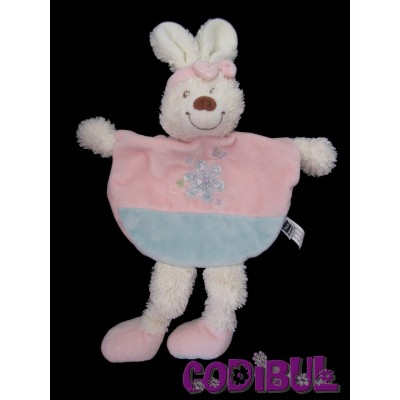 TEX BABY Doudou plat lapin rose bleu bandeau