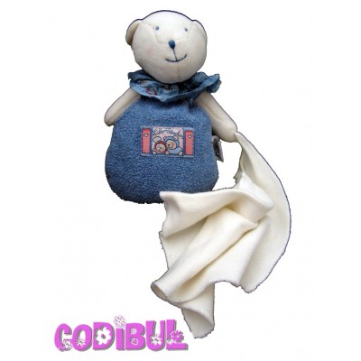 Moulin Roty Doudou ours bleu mouchoir Lila et patachon