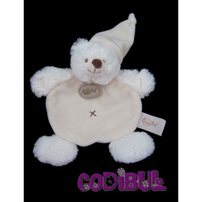 BABY NAT' doudou plat ours blanc croix ventre collection calin