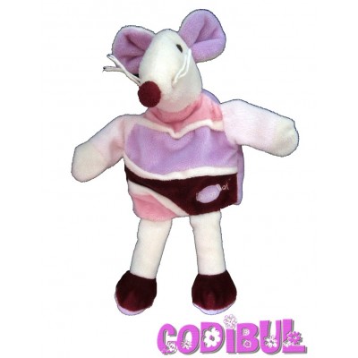 BABY NAT' doudou plat marionnette souris rose violet et prune