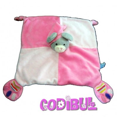 GIPSY doudou plat souris rose pattes empreintes