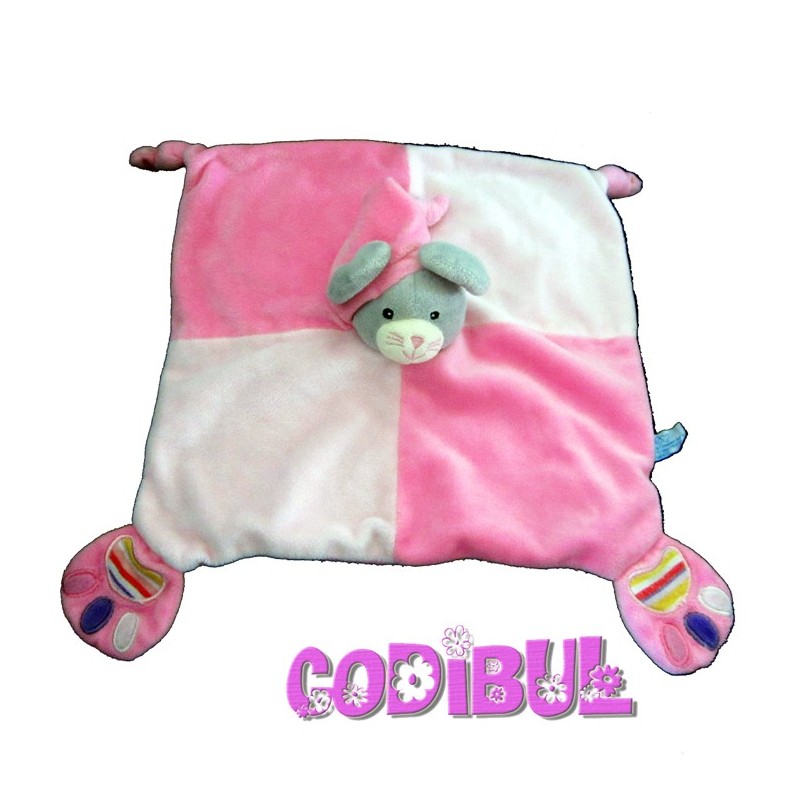 GIPSY doudou plat souris rose pattes empreintes