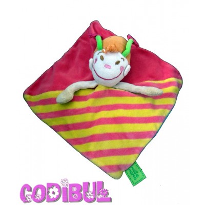 MARE MAMA doudou plat garçon lutin rose et jaune fleurs