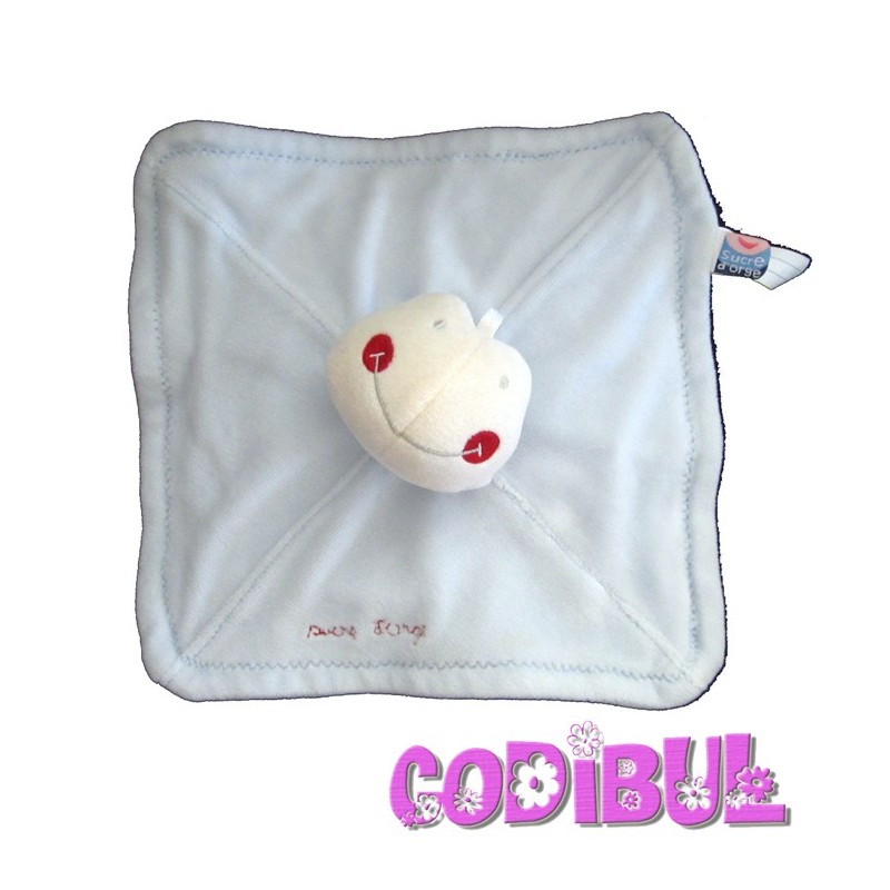 SUCRE D'ORGE Doudou plat bleu grenouille