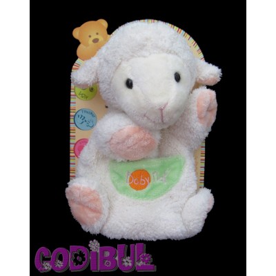 BABY NAT' doudou marionnette mouton blanc poche verte