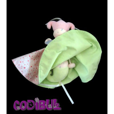 COROLLE doudou vice-versa lutin rose et vert à pois grelot