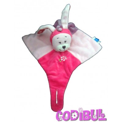 TEX doudou plat lapin rose violet attache tétine