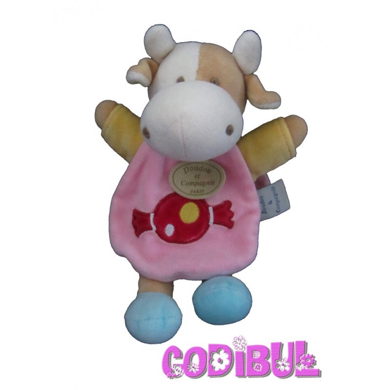 DOUDOU ET COMPAGNIE vache cerise bonbon cape rose