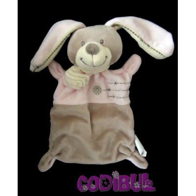 NICOTOY doudou plat lapin rose et beige croix