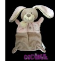 NICOTOY doudou plat lapin rose et beige croix