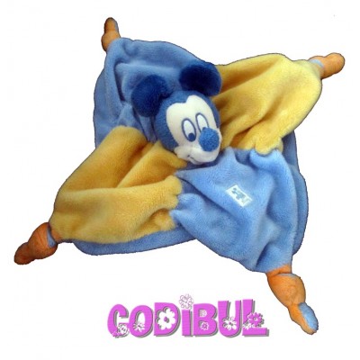 DISNEY doudou plat mickey bleu et jaune 4 noeuds