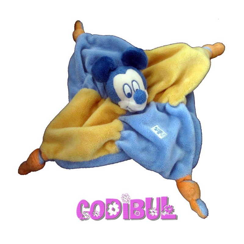 DISNEY doudou plat mickey bleu et jaune 4 noeuds