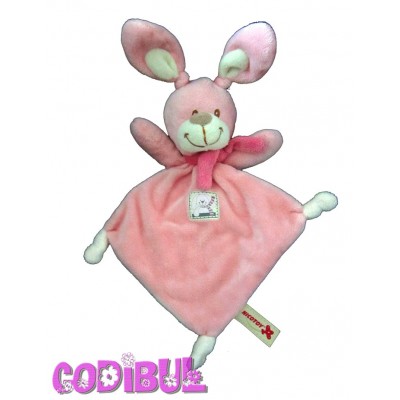 NICOTOY doudou plat lapin rose écharpe 3 noeuds