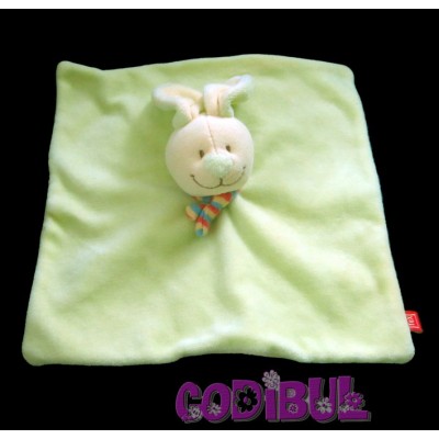 TEX doudou plat lapin vert jaune écharpe rayée