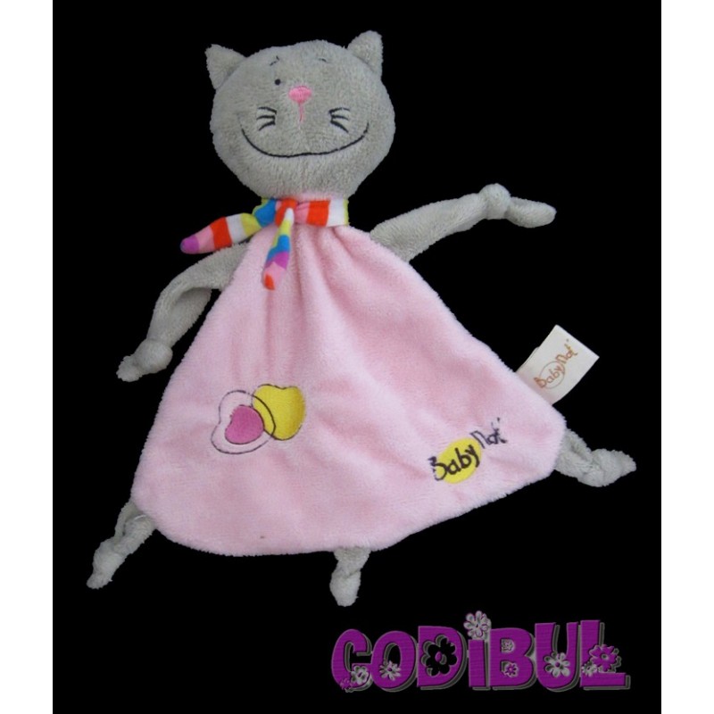 BABY NAT' doudou plat chat rose coeur écharpe