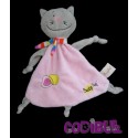 BABY NAT' doudou plat chat rose coeur écharpe