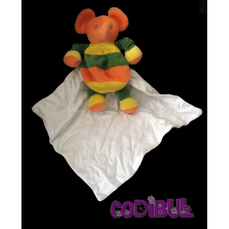 SUCRE D'ORGE doudou éléphant vert orange avec mouchoir