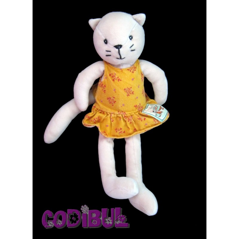Doudou Chat Robe Orange La Grande Famille Moulin Roty