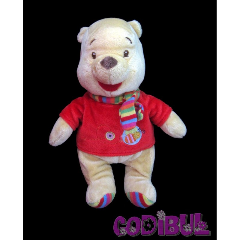 DISNEY Peluche Winnie l'ourson pull rouge abeille