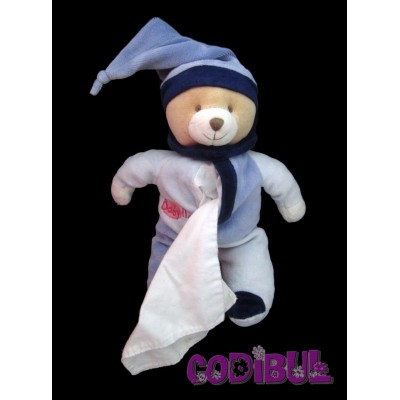 BABY NAT' Doudou ours bleu mouchoir blanc