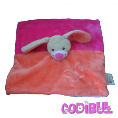 DOUKIDOU doudou plat lapin chien fushia orange papillon brodé