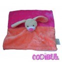 DOUKIDOU doudou plat lapin chien fushia orange papillon brodé