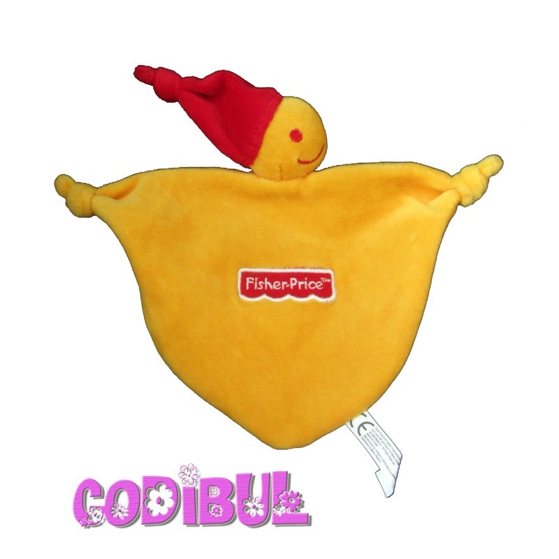 FISHER-PRICE doudou plat lutin jaune bonnet rouge