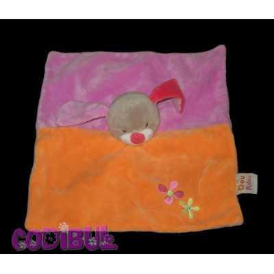 DOUKIDOU doudou plat lapin chien rose orange fleurs brodées