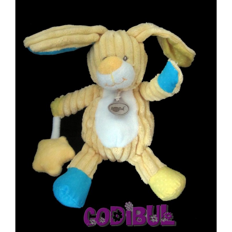 BABY NAT' doudou lapin jaune bleu hochet