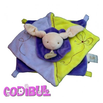 BABY NAT' doudou plat Lapin mauve et jaune