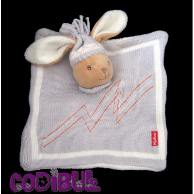 Kaloo Doudou plat lapin gris laine trico bonnet