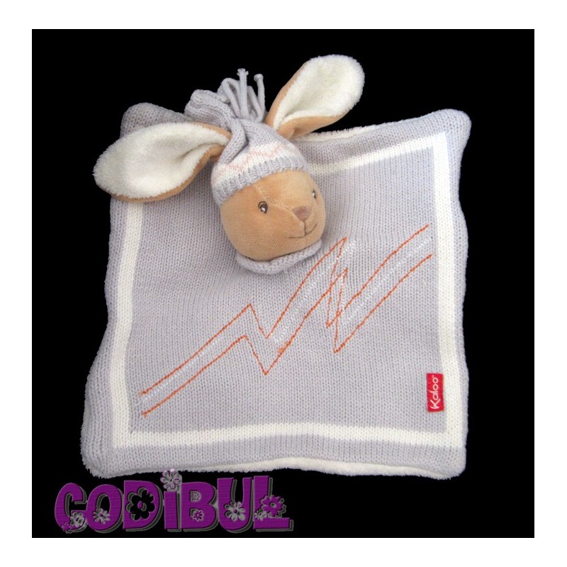 Kaloo Doudou plat lapin gris laine trico bonnet