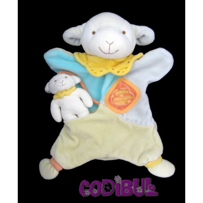 DOUDOU ET COMPAGNIE marionnette mouton bleu vert